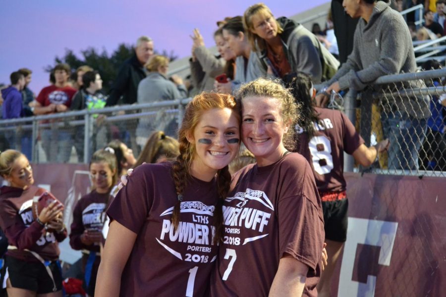Abby Connelly (pictured left) and Samantha Spratt (picture right) pose for a picture before the start of the Powderpuff game
