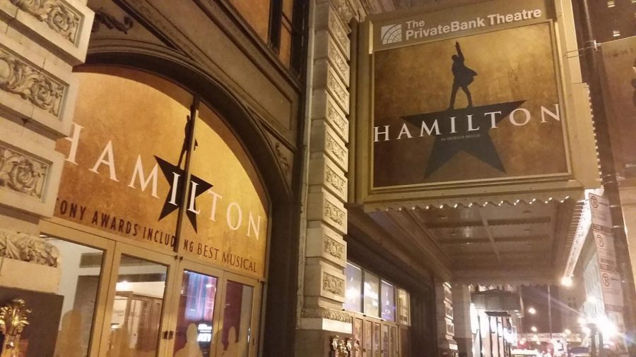 The picture above is of the Hamilton Chicago marquee at the CIBC Theatre on September 2016.
