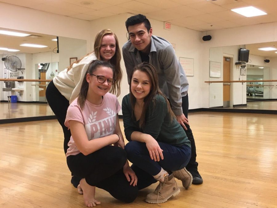 Pictured are the Orchesis board members: (top left) President Amanda Pollock, (top right) Secretary Josh Wolf, (bottom left) Vice President Lexi Quemeneur, and (bottom right) Show Chairperson Sarah Evans. 