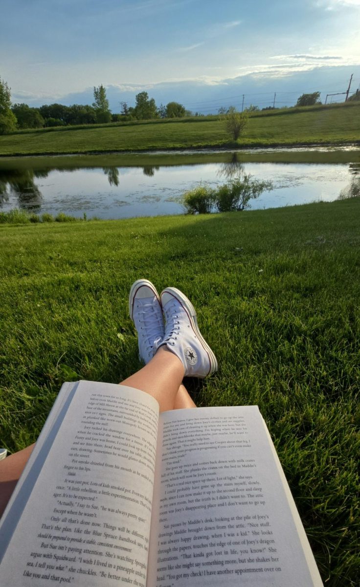 A student reading a book of their own choice in an environment that makes them happy. 
Image taken by Isabella Potter. 