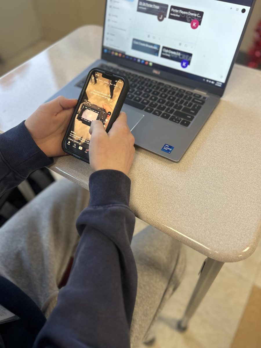LTHS student participates in doomscrolling instead of completing work in class. 

Photo credit: Leyan Elayyan