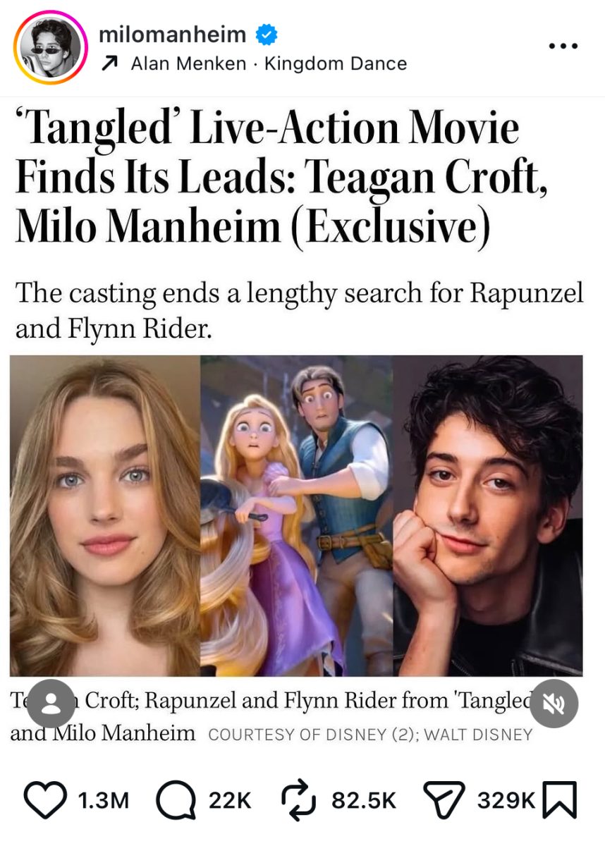 Disney confirms the two leading actors for their live action film, "Tangled." 

Image accessed via Milo Manheim's public Instagram account. 