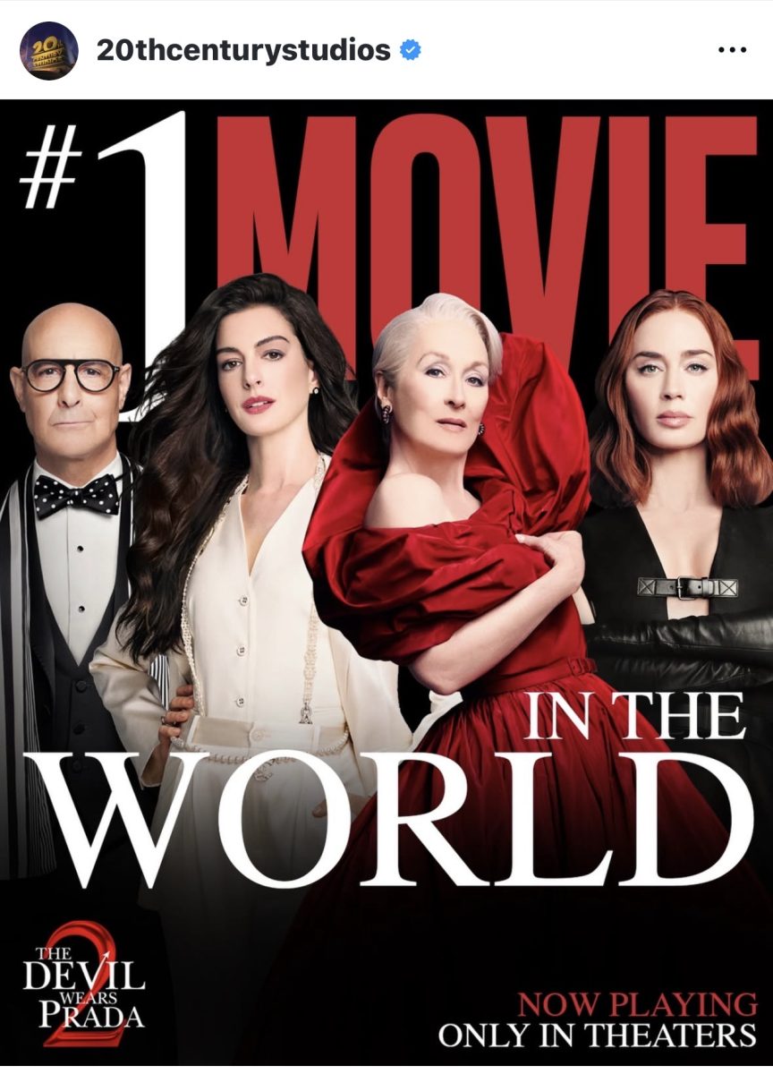 Promotional image celebrating “The Devil Wears Prada 2” being the #1 movie in the world. Image accessed via @20centurystudio’s public Instagram.